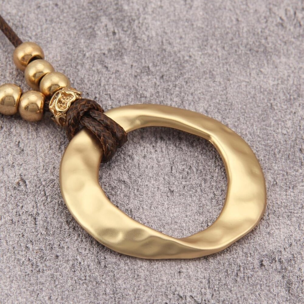 Bohemian Necklaces for Women Leather Necklace Wood Pendant Choker Long Brown Nec - Picture 3 of 9